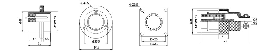 DF25系列2T-12T方形电子连接器结构图