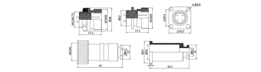 HP12系列2T-7T防水插头插座结构图