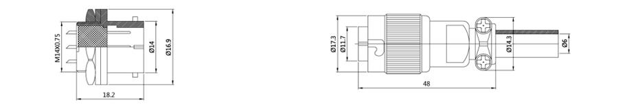 YS1-14系列2T-7T带防尘盖斜扣式圆形电缆连接器结构图