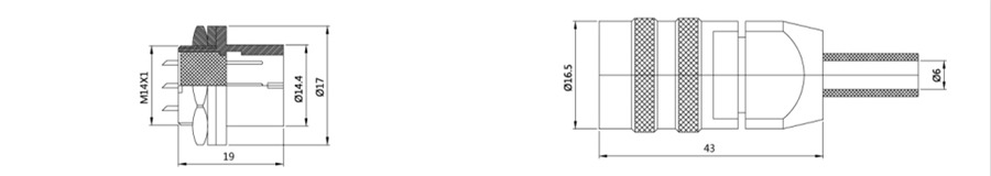 YS2-14系列2T-9T带防尘盖卡扣式圆形电缆连接器结构图