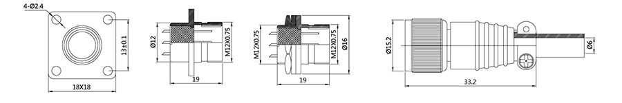 X12系列2T-7T(方/圆/螺口式)航空插头插座结构图